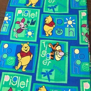 Disney Winnie the Pooh Tigger Piglet Vintage Cotton Fabric Blue Green 2.25 yards